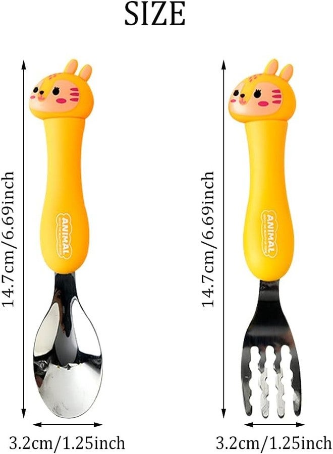 CherryBox Portable Children's Cutlery Set with Storage Case Fork and Spoon Stainless Steel Cartoon Shape (Yellow) - Image 2